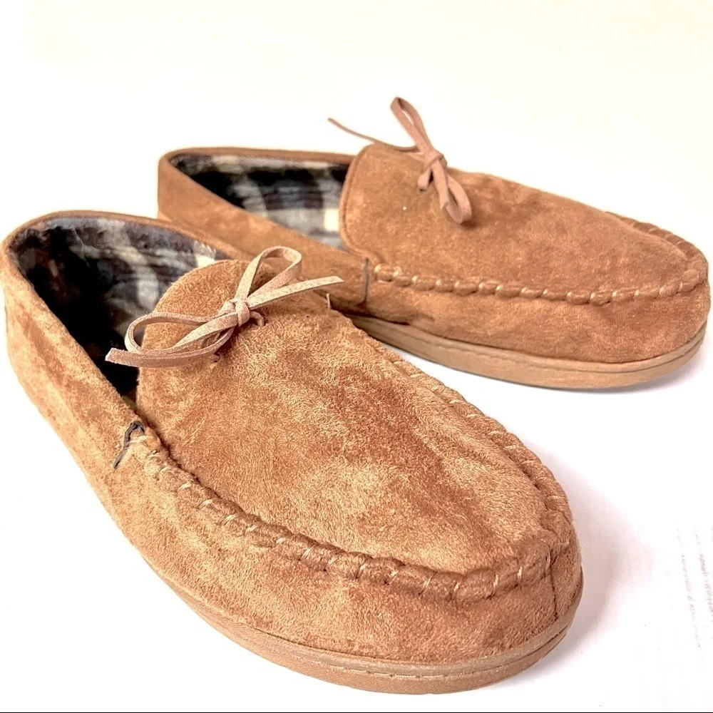 DOCKERS mens moccasin slippers tan suede size 11-12